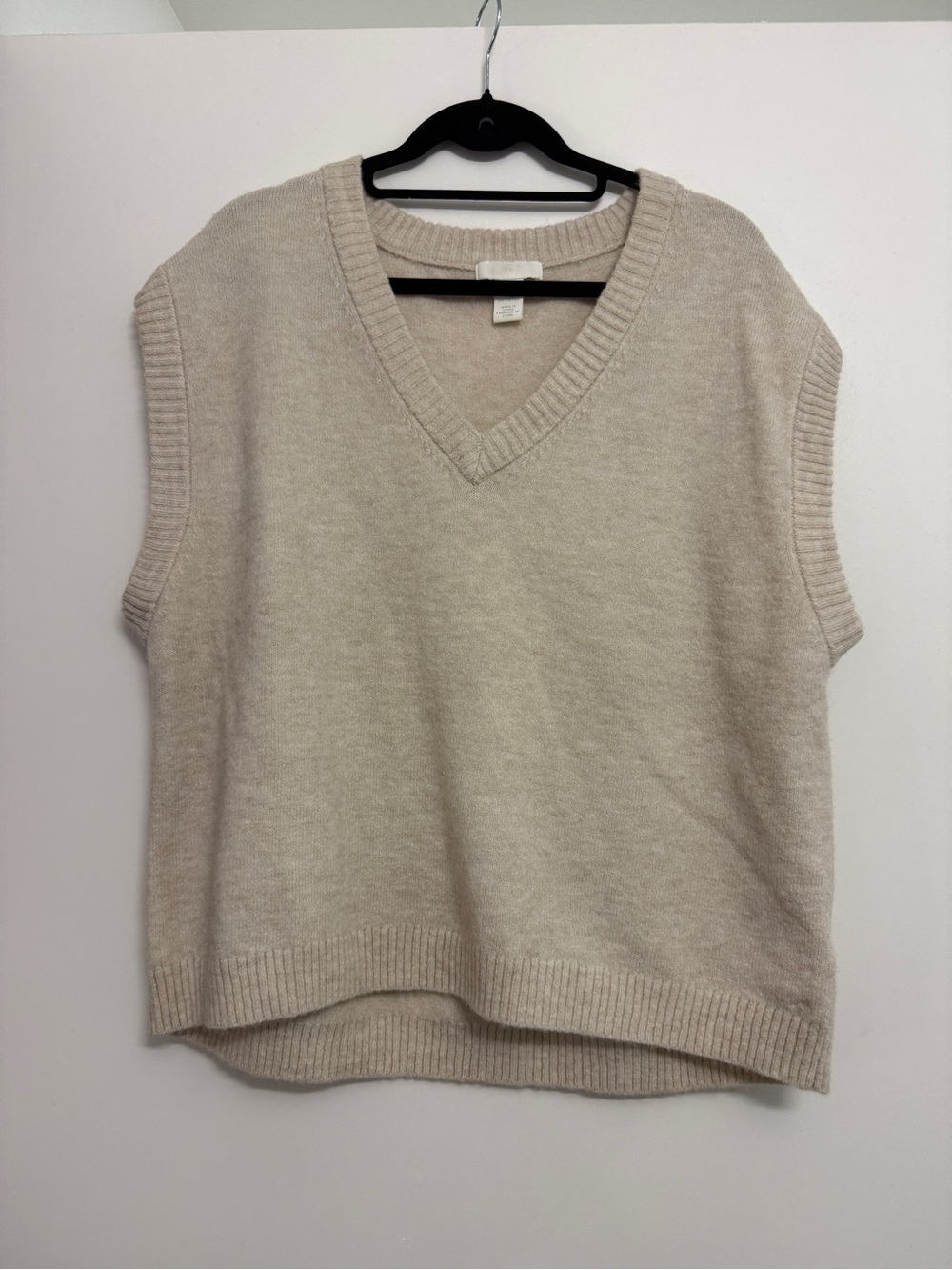 H&M Women's Oversized V-Neck Knit Sweater Vest - Cream